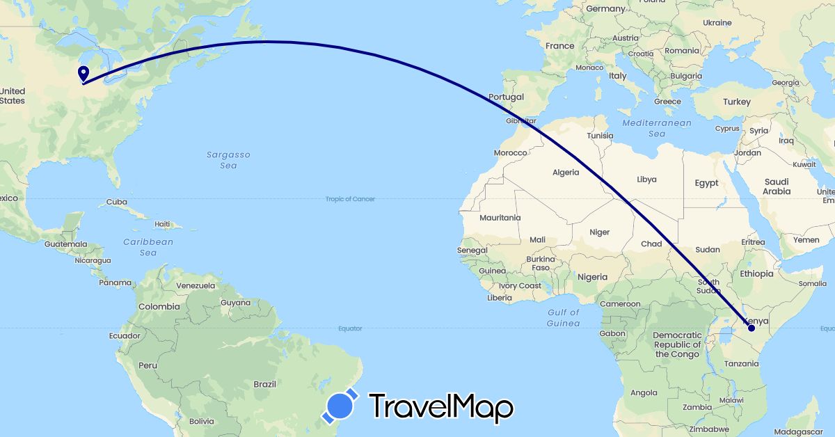 TravelMap itinerary: driving in Kenya, United States (Africa, North America)